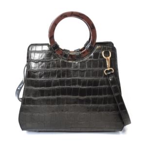 Croco+Embossed+Box+Satchel+in+Black