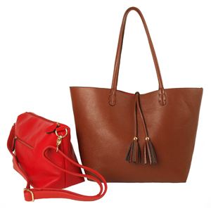 Alia+Reversible+Tote+in+Cognac%2FRed