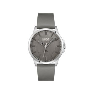 Mens+First+Silver+%26+Gray+Leather+Strap+Watch+Gray+Dial