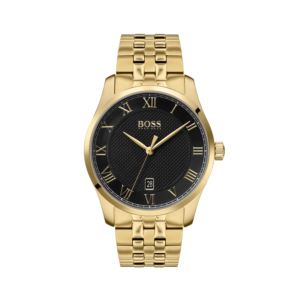 Mens+Master+Gold-Tone+Stainless+Steel+Watch+Black+Dial