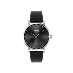 Mens+Confidence+Black+Leather+Strap+Watch+Black+Dial