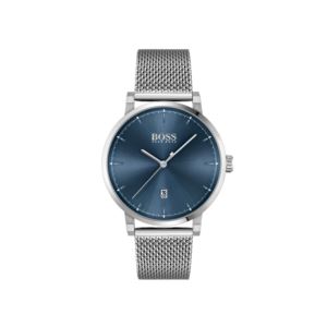 Mens+Confidence+Silver-Tone+Stainless+Steel+Mesh+Watch+Blue+Dial