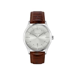 Mens+Distinction+Silver+%26+Brown+Leather+Strap+Watch+Silver+Dial