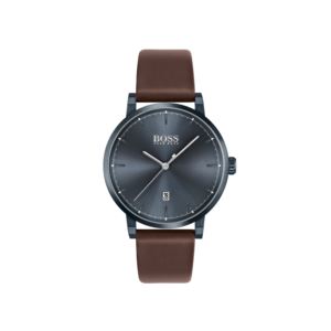 Mens+Confidence+Black+%26+Brown+Leather+Strap+Watch+Black+Dial