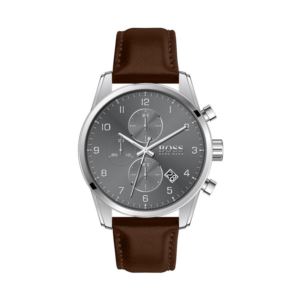 Mens+Skymaster+Chronograph+Silver+%26+Brown+Leather+Strap+Watch+Gray+Dial