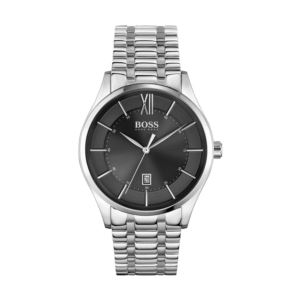 Mens+Distinction+Silver-Tone+Stainless+Steel+Watch+Black+Dial