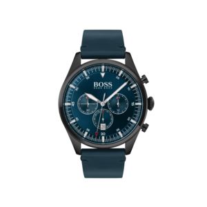 Mens+Pioneer+Black+%26+Dark+Blue+Leather+Strap+Watch+Dark+Blue+Dial