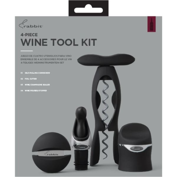 4 Piece Wine Tool Kit - Velvet Black W2727N
