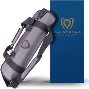 Dalstrong+22+Knife+Slot+Storage+Roll+-+Graphite+Black+Nylon+%26Leather-Interior+%26+Exterior+Pockets