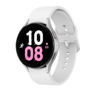 Galaxy+Watch5+44mm+Bluetooth+Smartwatch+Silver+Case+%26+White+Sport+Band