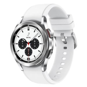Galaxy+Watch4+Classic+42mm+Silver+Stainless+Smartwatch+w%2F+White+Sport+Band