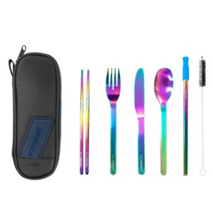 EcoVessel+Wandware+6-Piece+Reusable+SS+Utensil+Set+w%2FTravel+Pouch+-+Rainbow