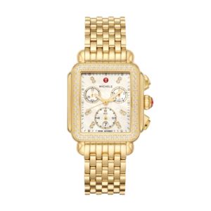 Ladies+Deco+Gold-Tone+18k+Gold+Diamond+Watch+Mother-of-Pearl+Dial
