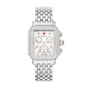Ladies%27+Deco+Silver-Tone+Stainless+Steel+Diamond+Watch+Mother-of-Pearl+Dial