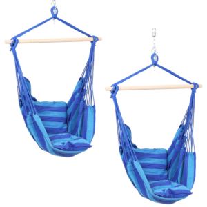 Sunnydaze+Hanging+Hammock+Chair+with+Two+Cushions+-+Set+of+2+-+Oasis