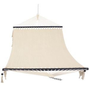 Sunnydaze+2-Person+Woven+Hammock+with+Wooden+Spreader+Bars+-+White
