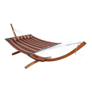 Sunnydaze+Quilted+2+Person+Hammock+with+13-Foot+Wood+Stand+-+Red+Stripe