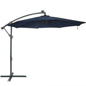 10+ft.+Offset+Solar+LED+Lighted+Steel+Patio+Umbrella