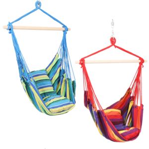 Sunnydaze+Hanging+Hammock+Chair+with+Two+Cushions+-+Set+of+2+-+Ocean+Breeze+Sunset