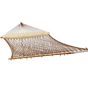 Sunnydaze+2-Person+Polyester+Patio+Spreader+Bar+Rope+Hammock+with+Pillow+-+Brown