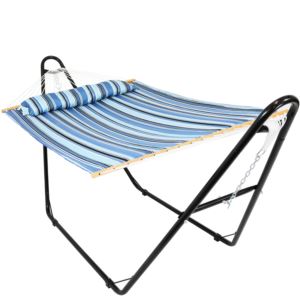 Sunnydaze+Quilted+2-Person+Hammock+with+Universal+Stand+-+Misty+Beach