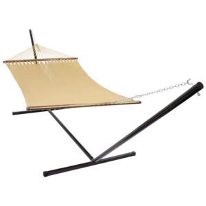 Sunnydaze+Soft+Spun+XL+Caribbean+Hammock+with+Spreader+Bars+%26+Stand+-+Tan