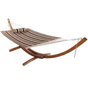 Sunnydaze+Quilted+2-Person+Hammock+with+13-Foot+Wood+Stand+-+Sandy+Beach