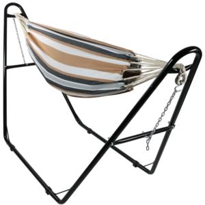 Sunnydaze+Brazilian+2+Person+Hammock+with+Universal+Stand+-+Calming+Desert