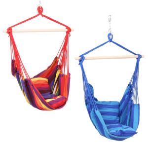 Sunnydaze+Hanging+Hammock+Chair+with+Two+Cushions+-+Set+of+2+-+Sunset+Oasis