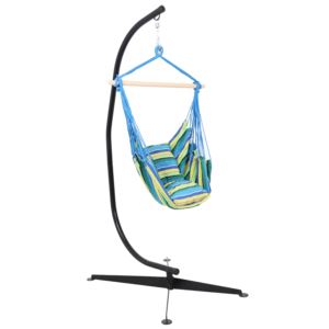 Sunnydaze+Hanging+Hammock+Chair+Swing+%26+C-Stand+-+Ocean+Breeze