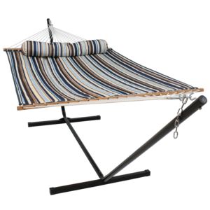 Sunnydaze+Quilted+Fabric+Hammock+Bed+with+12-Foot+Stand+-+Ocean+Isle