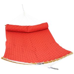 Sunnydaze+Hammock+with+Curved+Bamboo+Spreader+Bar+and+Pillow+-+Red