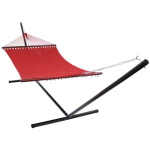Sunnydaze+Soft+Spun+XL+Caribbean+Hammock+with+Spreader+Bars+%26+Stand+-+Red