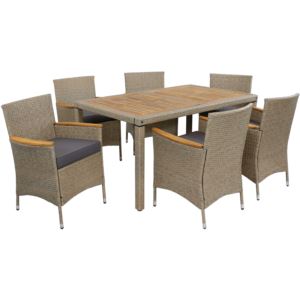 Foxford+7-Piece+Rattan+and+Acacia+Patio+Dining+Furniture+Set