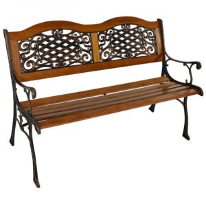 2+Person+Ivy+Cross+Weave+Cast+Iron+Wood+Patio+Bench