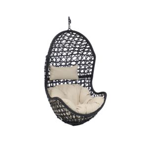 Black+Resin+Wicker+Basket+Hanging+Egg+Chair+with+Cushions+-+Beige