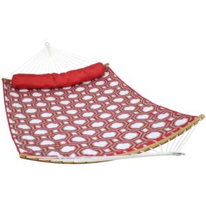 Sunnydaze+Quilted+Hammock+-+Curved+Spreader+Bars+-+Red+and+Gray+Octagon