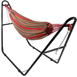 Sunnydaze+Brazilian+2+Person+Hammock+with+Universal+Steel+Stand+-+Sunset