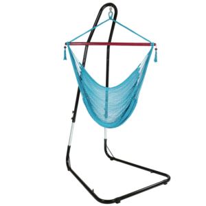 Sunnydaze+Caribbean+XL+Hammock+Chair+with+Adjustable+Stand+-+Sky+Blue