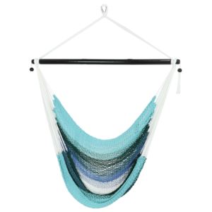 Sunnydaze+Polyester+Caribbean+Hanging+Hammock+Chair+-+Lagoon+Stripes