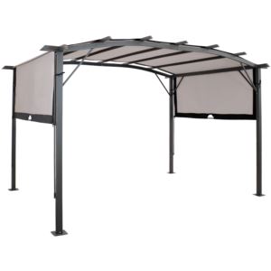 9+ft+x+12+ft+Metal+Arched+Pergola+with+Retractable+Canopy+-+Gray