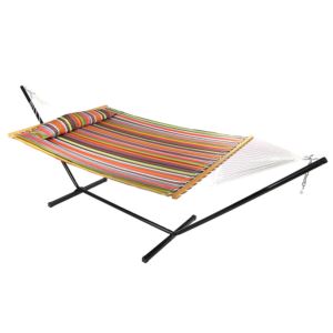 Sunnydaze+Quilted+Fabric+Hammock+Bed+with+12-Foot+Stand+-+Canyon+Sunset