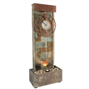 Slate%2FCopper+Clock+Waterfall+Fountain+with+LED+Lights+-+49+in