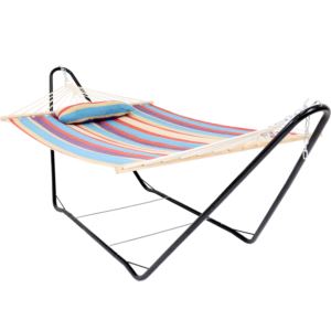 Sunnydaze+Cotton+Fabric+Hammock+%26+Pillow+with+10-Foot+Stand+-+Wildberry