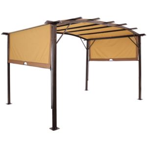 9+ft+x+12+ft+Metal+Arched+Pergola+with+Retractable+Canopy+-+Tan