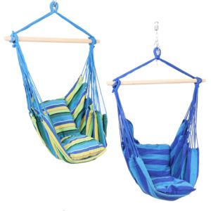 Sunnydaze+Hanging+Hammock+Chair+with+Two+Cushions+-+Set+of+2+-+Oasis+Ocean+Breeze
