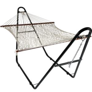 Sunnydaze+2+Person+Cotton+Rope+Hammock+with+Spreader+Bar+%26+Universal+Stand