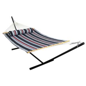 Sunnydaze+2+Person+Quilted+Fabric+Spreader+Bar+Hammock+%26+Stand+-+Nautical+Stripe