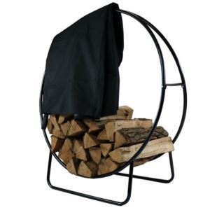 Outdoor+Black+Steel+Firewood+Log+Hoop+Rack+with+Black+Cover