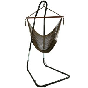 Sunnydaze+Caribbean+XL+Hammock+Chair+with+Adjustable+Stand+-+Mocha